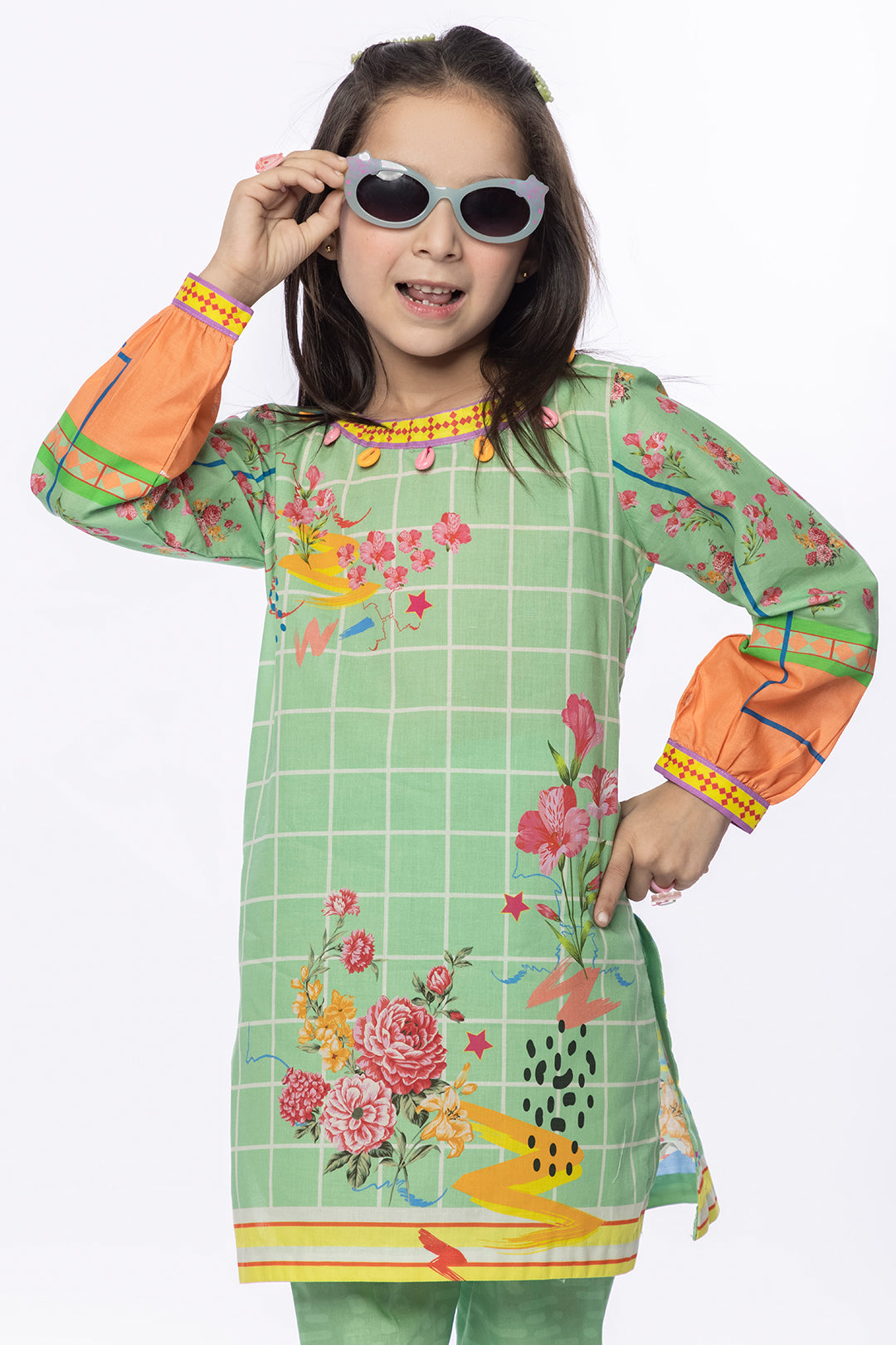 2Pcs Printed Lawn Suit LT-Green SKU: MAC-018