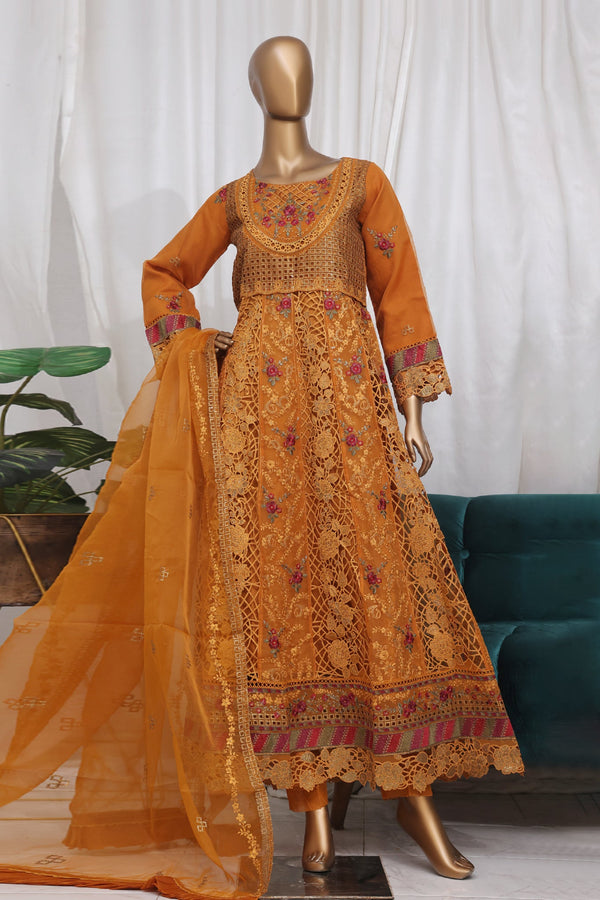 Bin Saeed Stitched 3 Piece Luxury Emb Frock Collection'2025-ZEF-2301-Mustard