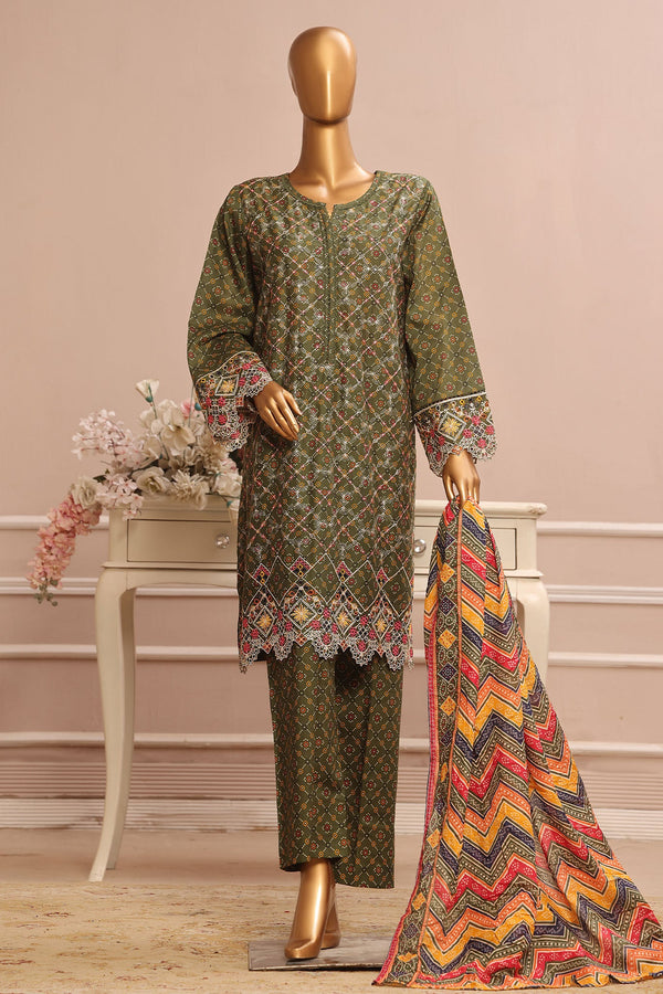 Bin Saeed Stitched 3 Piece Exclusive Emb Lawn Vol-02 Collection-SM-1578-Green