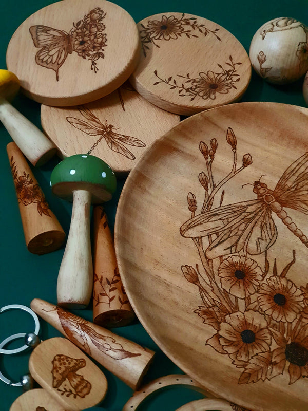 Wood Burned Dragonfly Platter