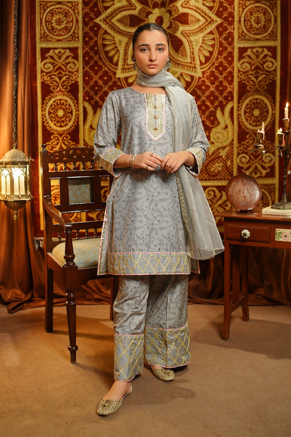 Ochre Clothing Girls Full Suits Cotton Silk Embellished 3 Pc Suit