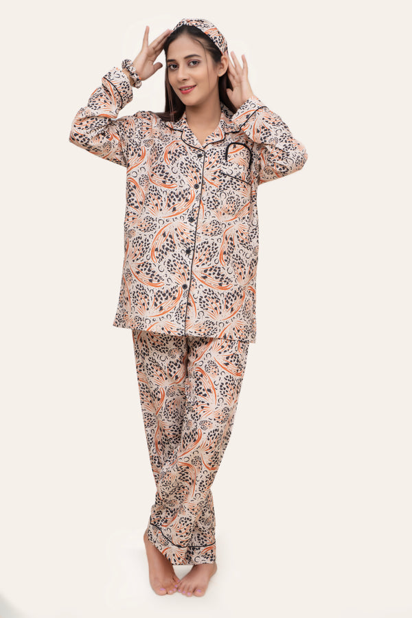 Valerie Summer Collection Breathable Cotton Finish Very Comfy & Soft 5pcs Pajama Set-ARJ-PCTN01-CHETTAH