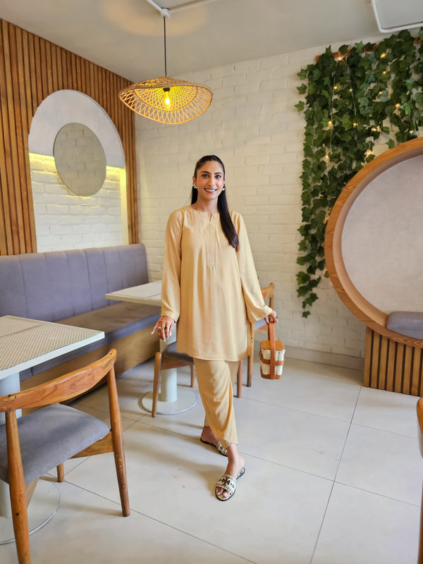 Manahils Stitched Co Ords Beige Basic Co-Ord Set