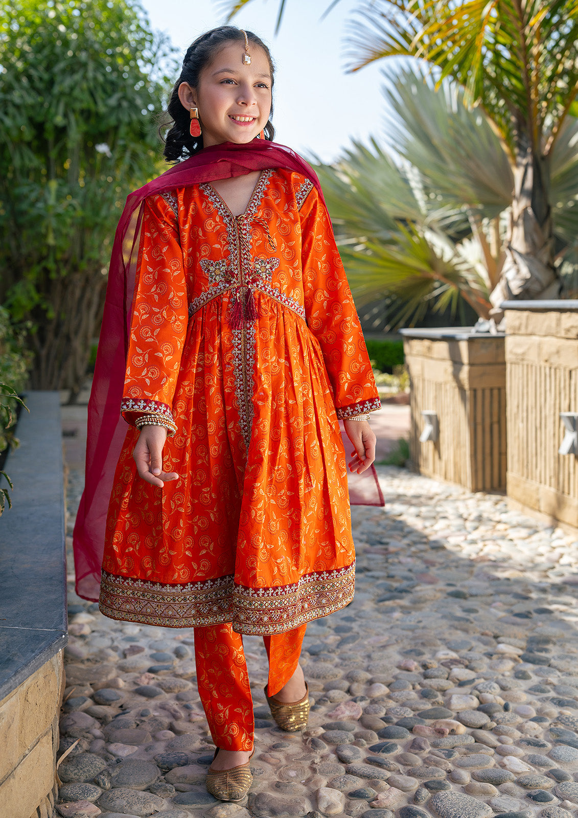 K-SFC-002,  Table Print Border Embroidery Dress 3 Pcs Suit