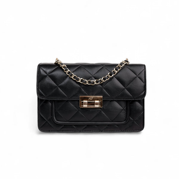 Flora Quilted Crossbody Leather Bag- Black