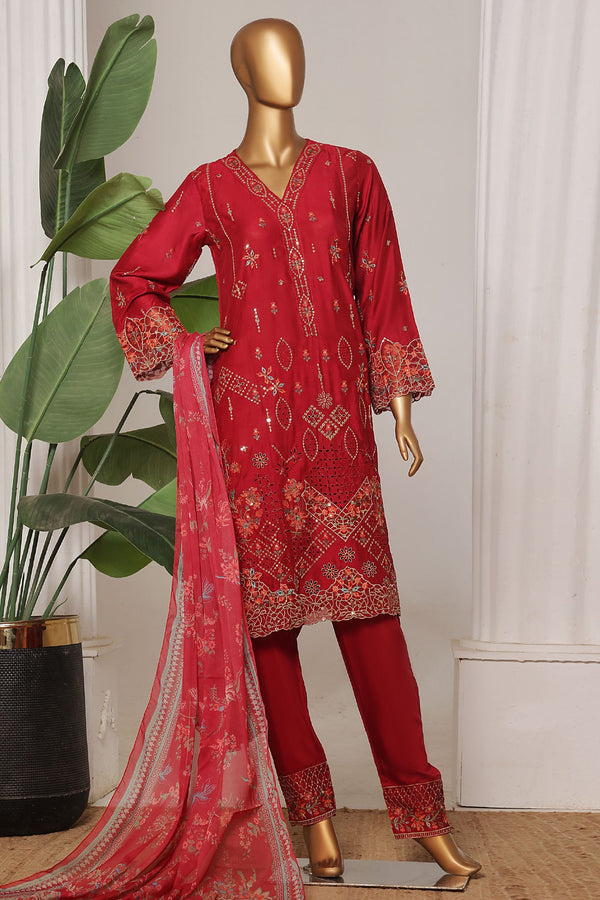 Bin Saeed Stitched 3 Piece Luxury Collection'2025-OWCS-2306-Red