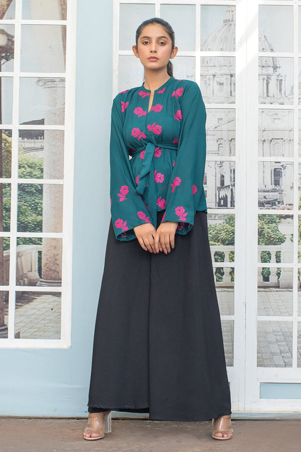 Urban Cut Warm Green Embroidered Fusion Top 1 Piece