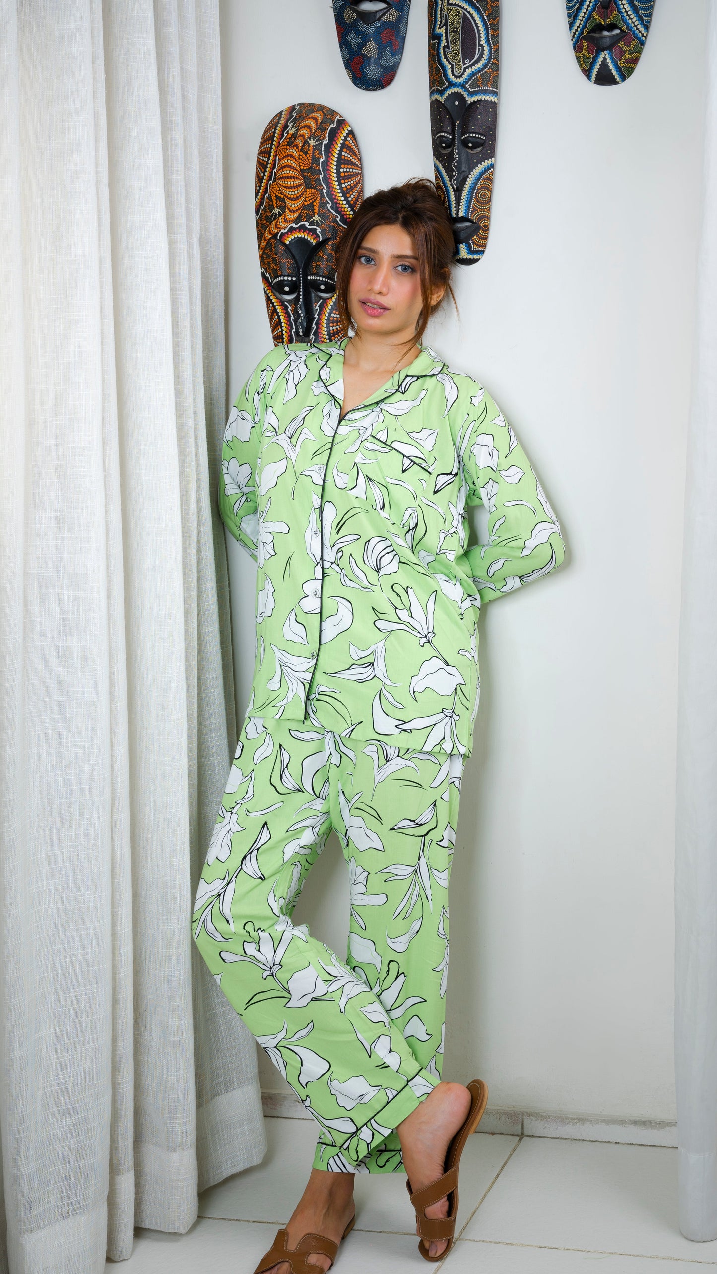 Light Green Leaves PJ Set
