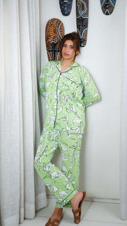 Light Green Leaves PJ Set