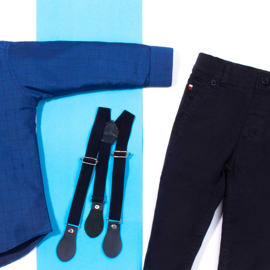 Baby Boy 4 Piece Blue Checked Print Formal Set