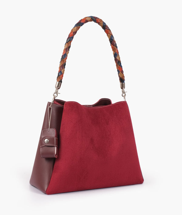 RTW Creation - Burgundy suede handbag with braided handle