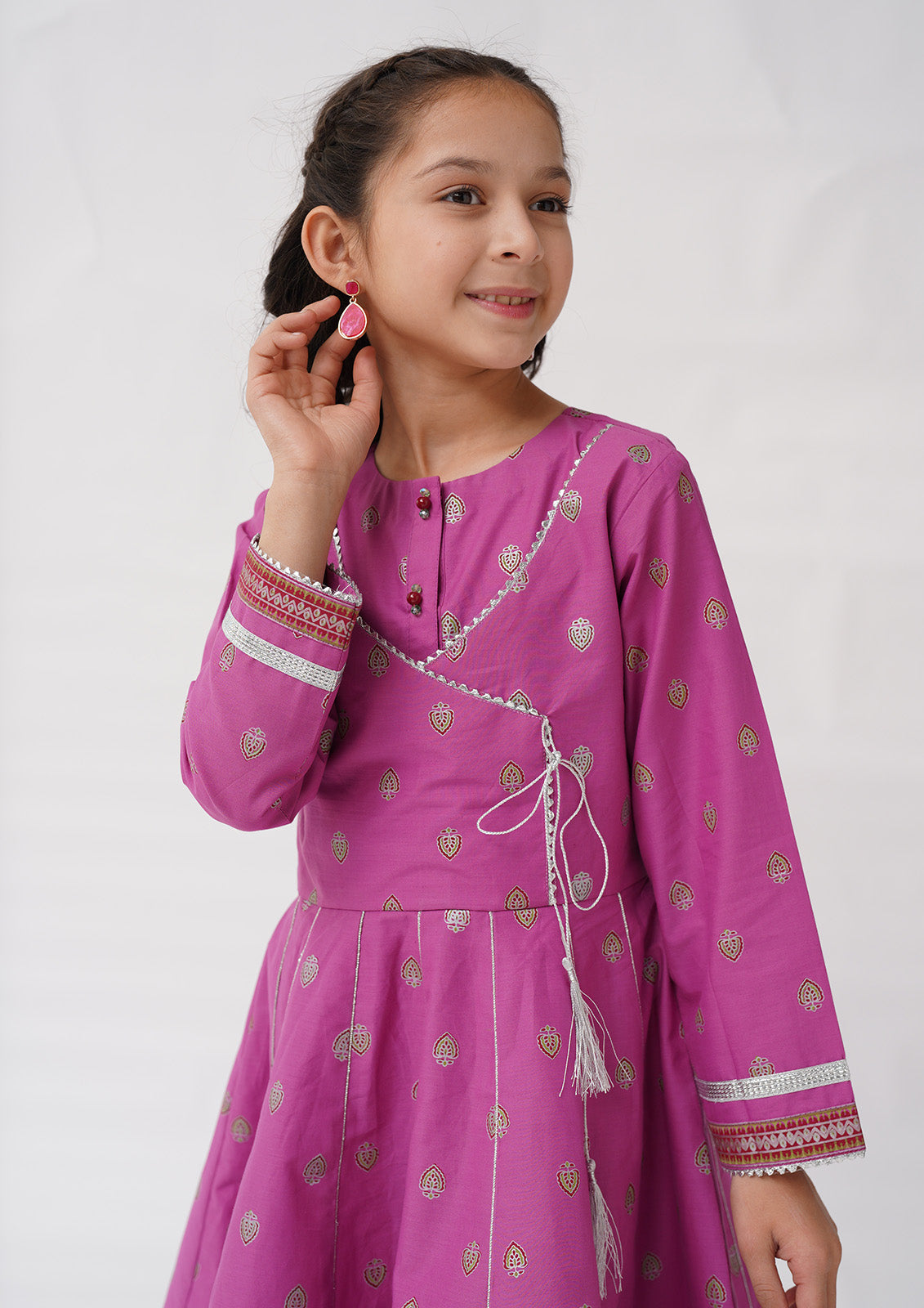 K-SFC-017, TABLE PRINT ANGRAKHA FROCK AND STRAIGHT TROUSER, 2PCS