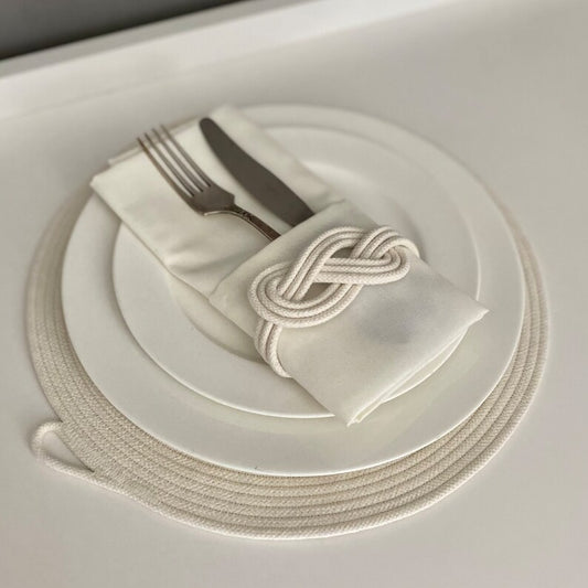 Set of 6 White Cotton Rope Placemats-Table Decor and Dining Essentials