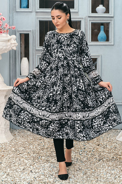 Printed Flair Frock With Embroidery FRK-054