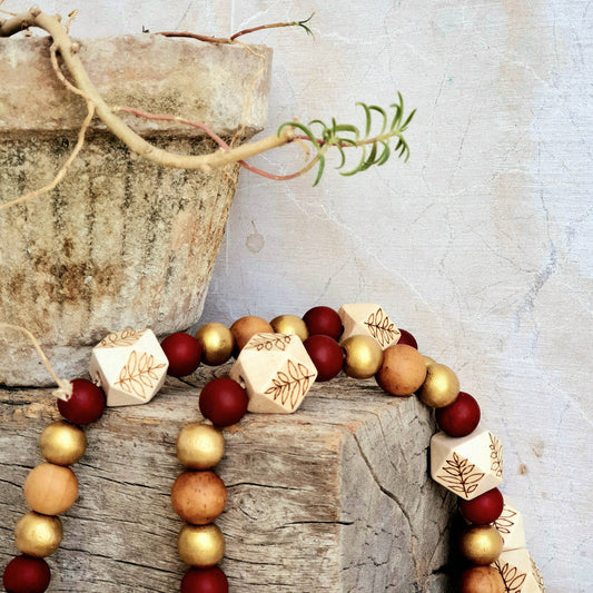 Handpainted Wood Burned Garland - Leafy