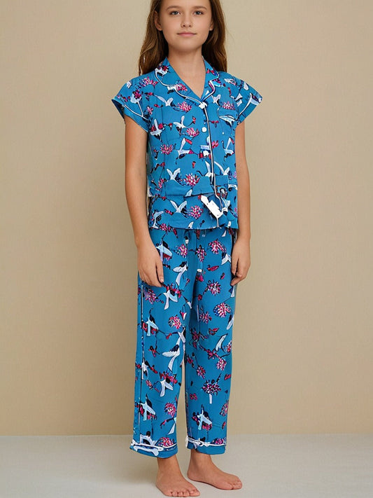 Kids klub cozy sleepwear breathable & light weight pajama set-blue; animal