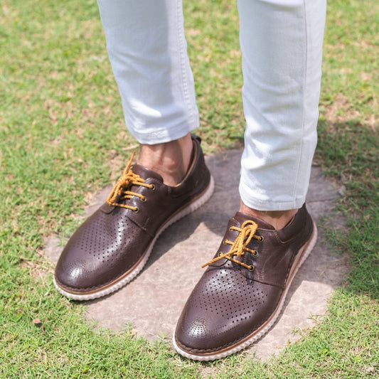 Turkish-made Real Leather Brogues in Dark Brown