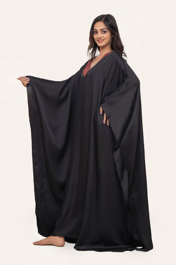 Women Premium Silk Black Kaftaan-ARJ-SLKCAF-01-BK