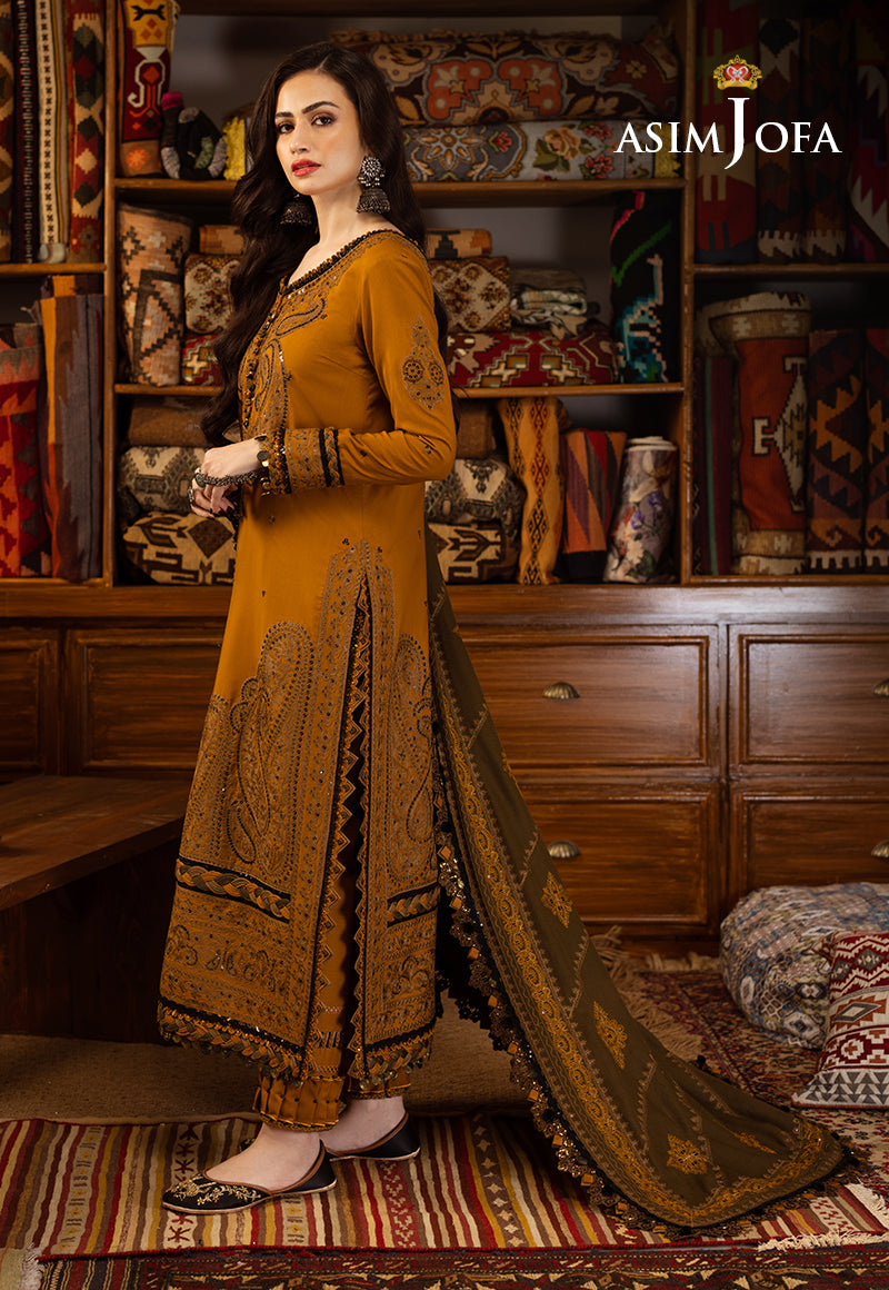 AJKT-12 EMBROIDERED SLUB RAW SILK 3 PCS