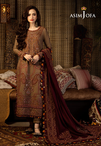AJKT-11 EMBROIDERED SLUB RAW SILK 3 PCS