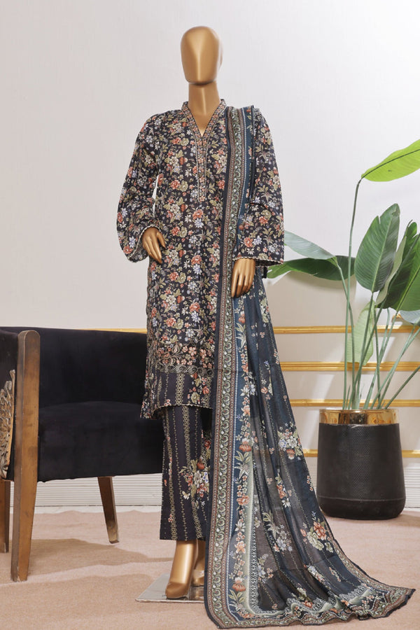 Bin Saeed Stitched 3 Piece Open Front Cutwork Kari Collection'2025-SM-2118-Black