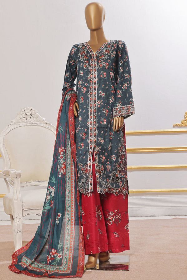 Bin Saeed Stitched 3 Piece Open Front Cutwork Kari Collection'2025-SM-2117-Navy Blue
