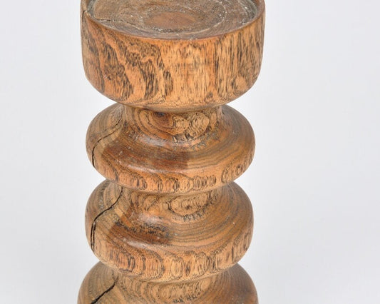 Vintage Hand-Turned Wooden Candle Holder for Three Inch Pillar