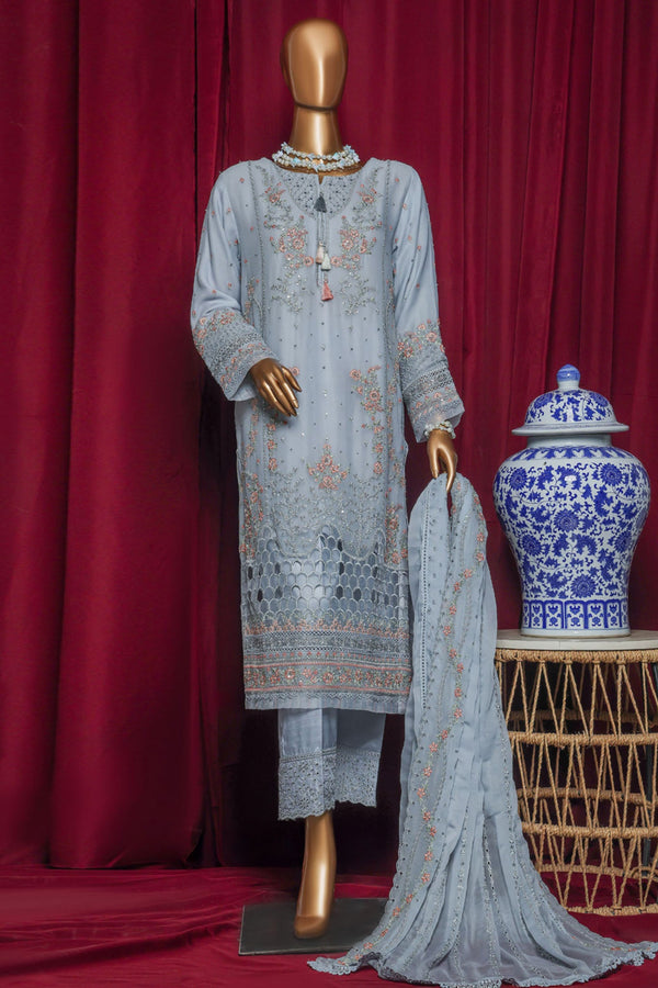Fasaane By HZ Stitched 3 Piece Formals Chiffon Vol-09 Collection'2025-HZK-209-Pastel Blue