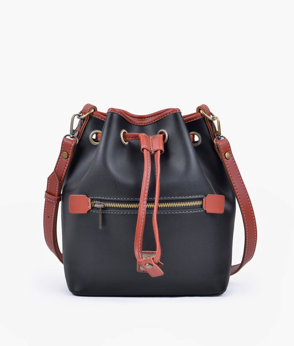 RTW Creation - Black and rust bucket bag with zipper pocket