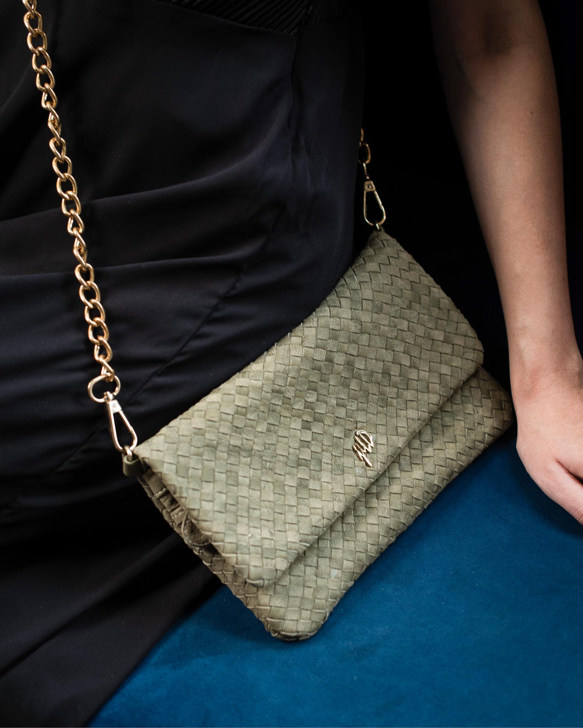 Woven Dreams Fold Over Cross Body Leather Clutch- Zipper