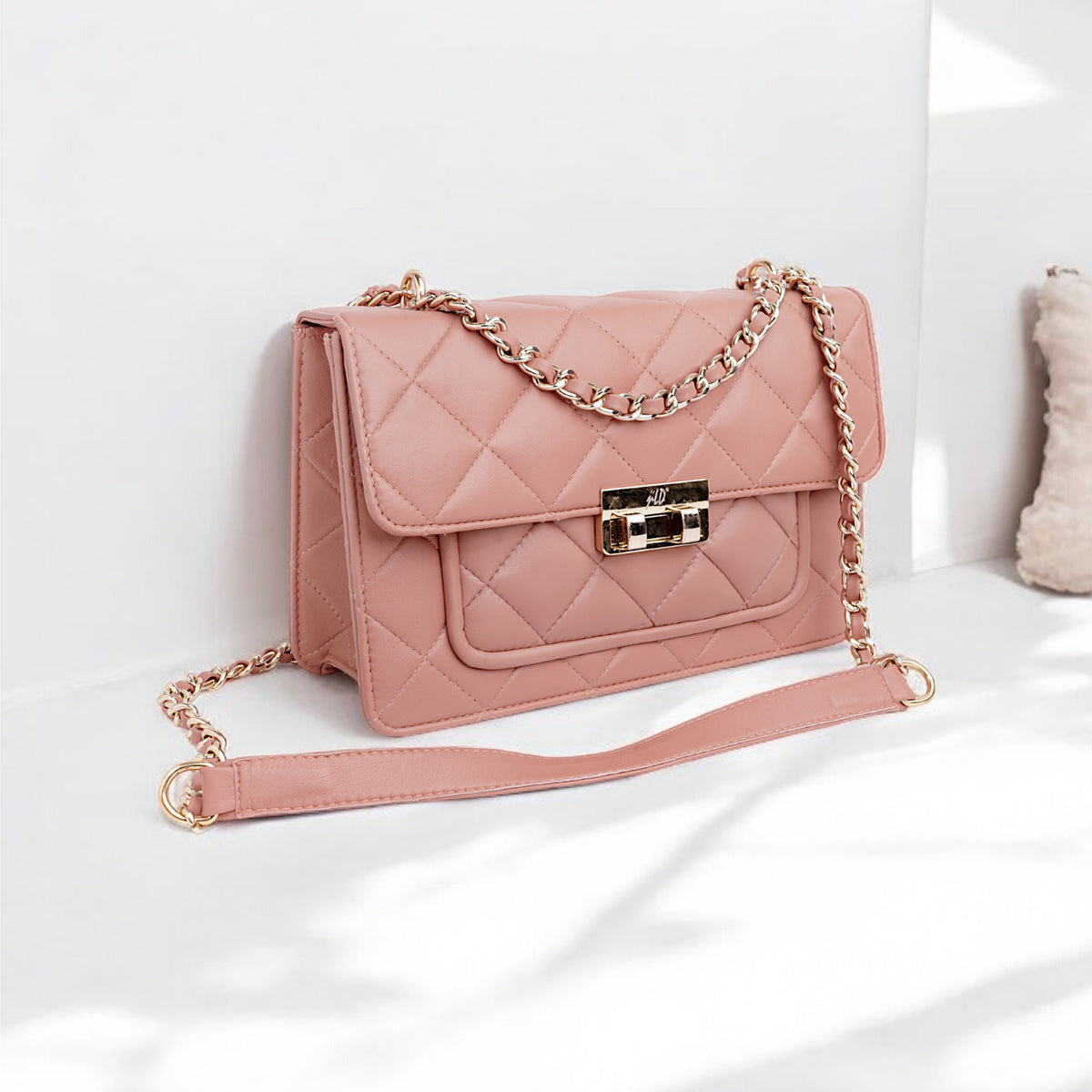 Flora Quilted Crossbody Leather Bag- tanbrown