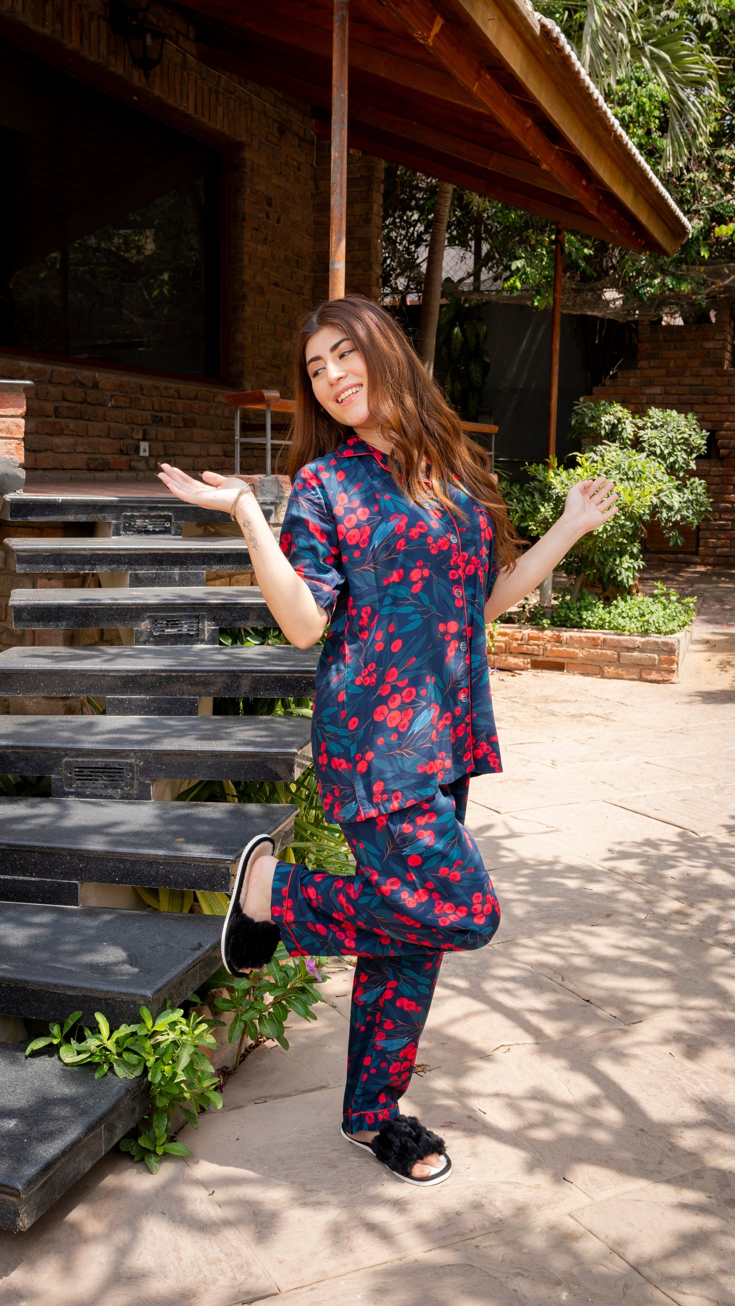 Red Roses Half Sleeves PJ Set