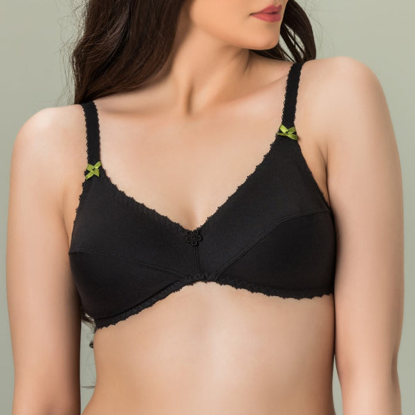 Klassilk, Soft Cotton Jersey Unpadded Bra, BLACK