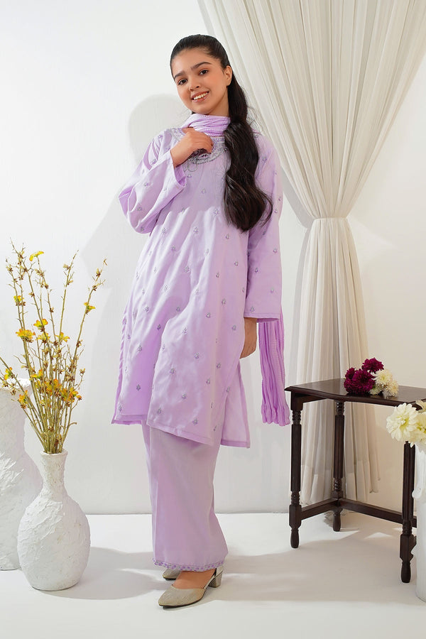 Ochre Clothing Girls Full Suits Cotton Embroidered 3 Pc Suit