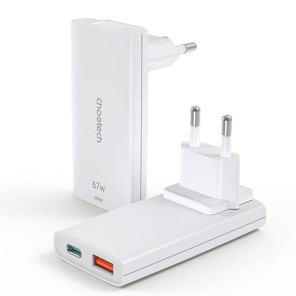 Choetech 67W Dual Port Portable GaN Charger - PD6011 - EU Plug - White