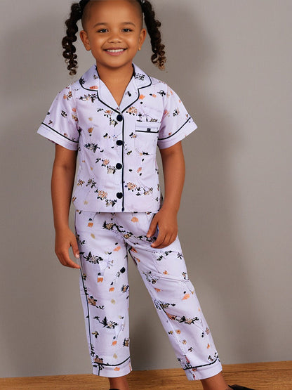 Kids klub cozy sleepwear breathable & light weight pajama set-purple; floral