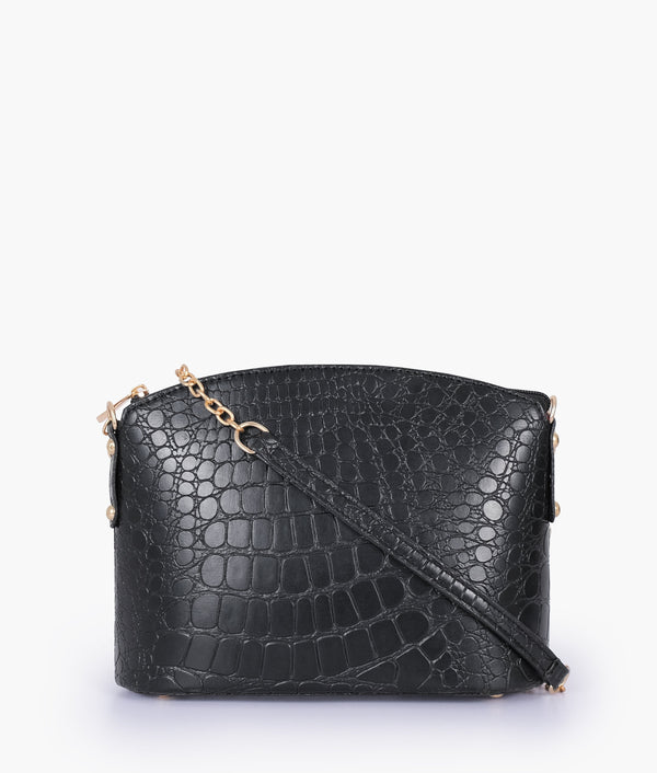 RTW Creation - Black crocodile with chain strap cross-body bag