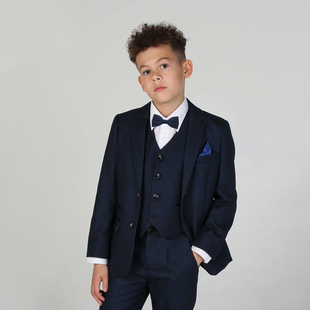 Baby Boy 4 Piece Set Navy Blue / White Formal Suit Set
