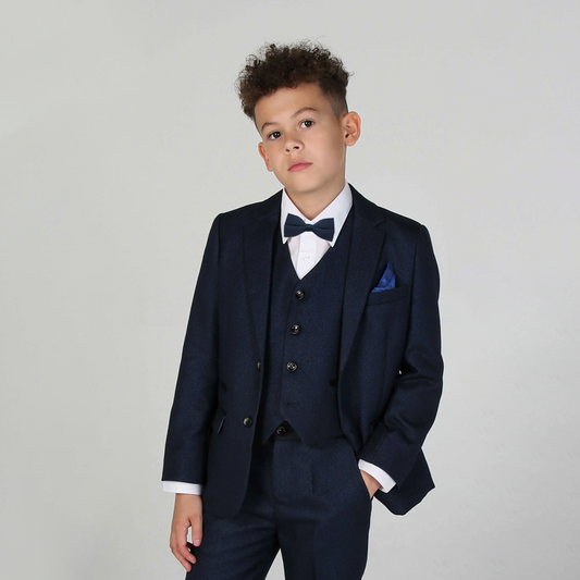 Baby Boy 4 Piece Set Navy Blue / White Formal Suit Set