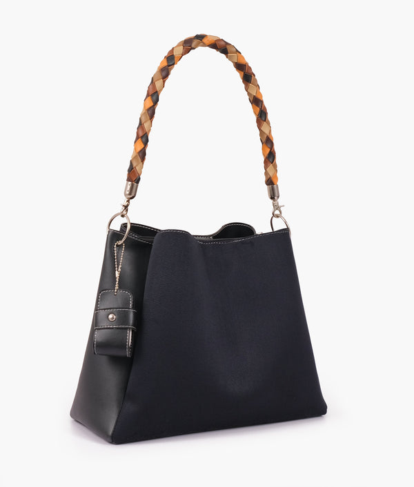 RTW Creation - Black suede handbag with braided handle