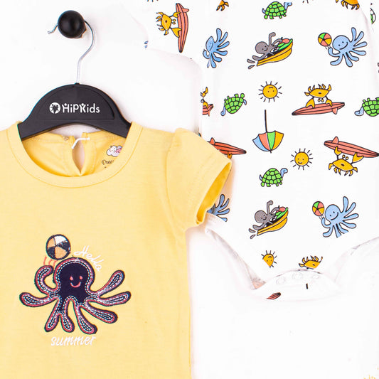 Baby Girl 3 Piece Set Yellow Hello Summer