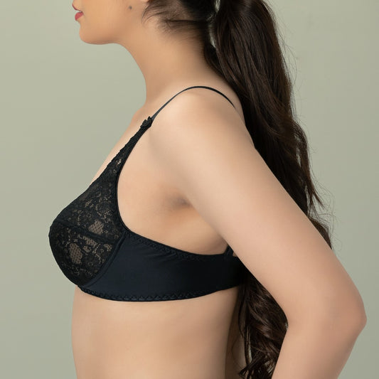 MARVEL Rosette, Soft Lace Cup Unpadded Polyester Jersey Bra, BLACK