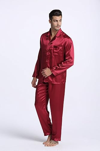 Sebastian Men's Silky Satin Burgundy  Solid pajama set pjs, satin, full sleeve