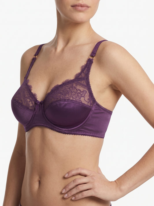 ROMANCE Forever, Half Lace Unpadded Polyester Jersey Bra, PURPLE