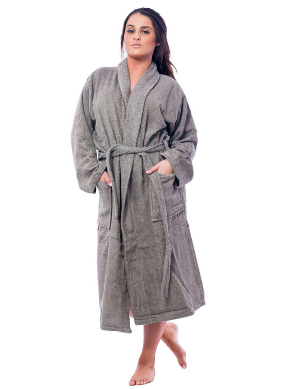 Women Long Robe, Terry, Classic Style-VL-BATHROBE-GRY