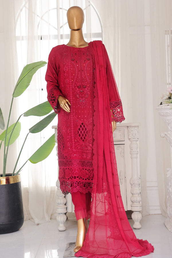 Bin Saeed Stitched 3 Piece Luxury Emb Chiffon Collection'2025-OMC-1895-Red