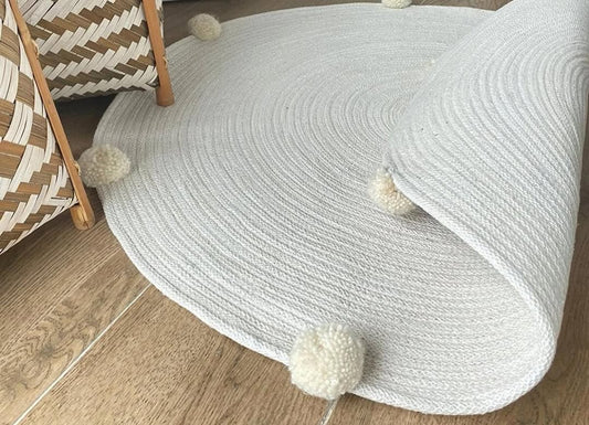 Cotton Rope Rug with Pom-Poms - Boho Rug for Home & Nursery - 24 inches (2 ft)