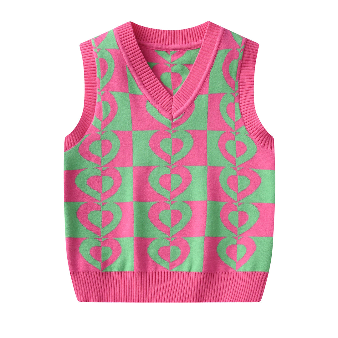 Baby Girl Sleeveless Multi Heart Print Sweater Multiple Color