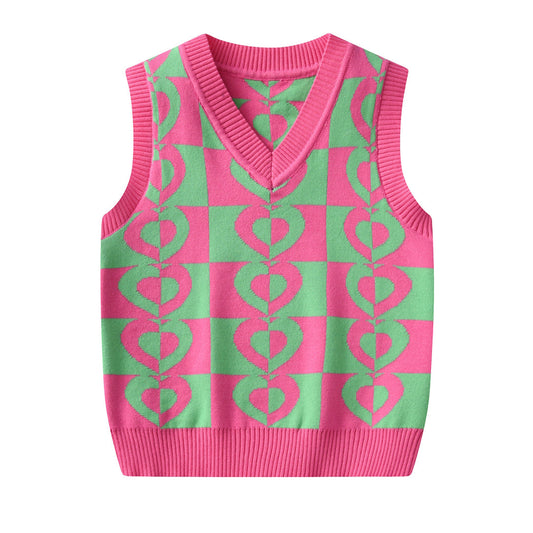 Baby Girl Sleeveless Multi Heart Print Sweater Multiple Color