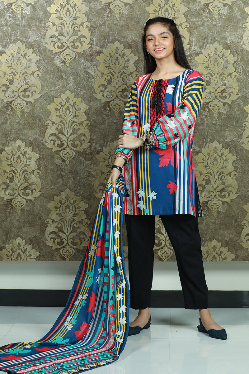PRSDT-078 Digital Printed Embroidred Lawn Shirt, Dupptta & Cotton Trouser